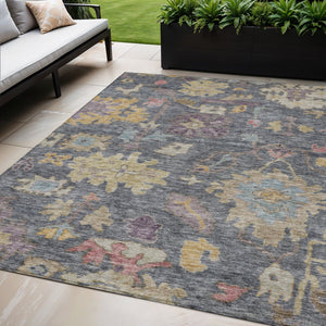 Homeroots 3' Stylish Floral Washable Area Rug For Indoor And Outdoor Use - Durable, Stain-resistant Design 5' X 8' Polyester 604115
