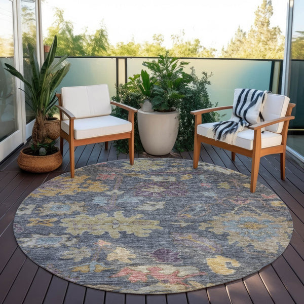 Homeroots 3' Stylish Floral Washable Area Rug For Indoor And Outdoor Use - Durable, Stain-resistant Design 8' Round Polyester 604116