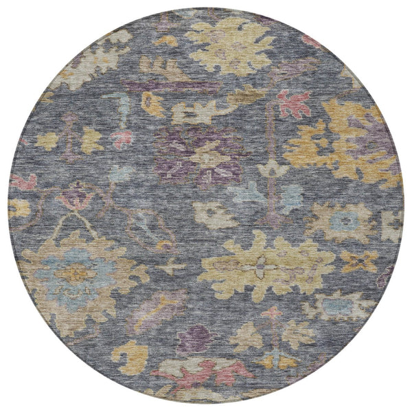 Homeroots 3' Stylish Floral Washable Area Rug For Indoor And Outdoor Use - Durable, Stain-resistant Design 8' Round Polyester 604116