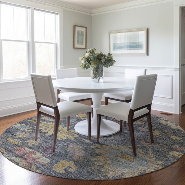 Homeroots 3' Stylish Floral Washable Area Rug For Indoor And Outdoor Use - Durable, Stain-resistant Design 8' Round Polyester 604116