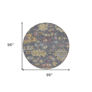 Homeroots 3' Stylish Floral Washable Area Rug For Indoor And Outdoor Use - Durable, Stain-resistant Design 8' Round Polyester 604116