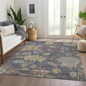 Homeroots 3' Stylish Floral Washable Area Rug For Indoor And Outdoor Use - Durable, Stain-resistant Design 9' X 12' Polyester 604118