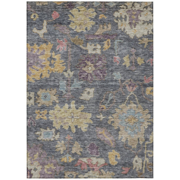 HomeRoots 5' Stylish Floral Area Rug in Blue, Charcoal, and Gold - Durable, Washable for Indoor & Outdoor Use 10' X 14' 604119