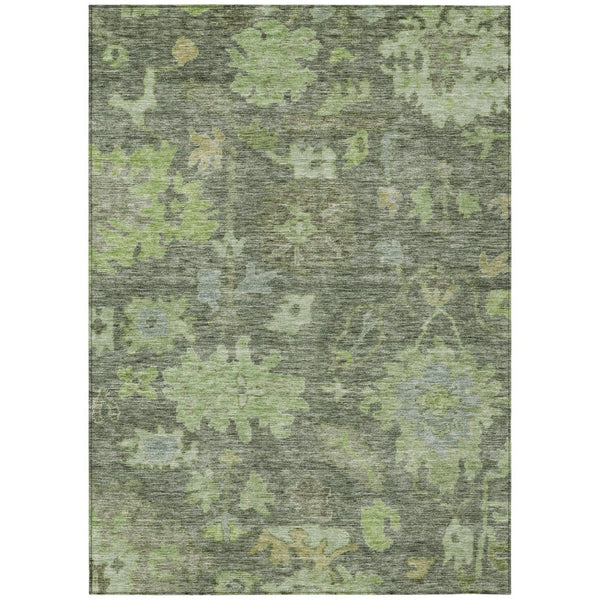 HomeRoots 5' Elegant Floral Washable Area Rug in Fern and Olive Green for Indoor-Outdoor Living Spaces 5' X 8' 604121