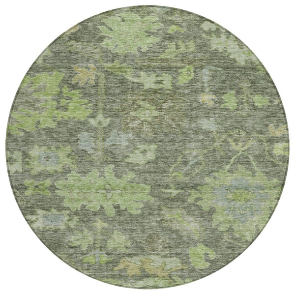HomeRoots 5' Elegant Floral Washable Area Rug in Fern and Olive Green for Indoor-Outdoor Living Spaces 8' Round 604122