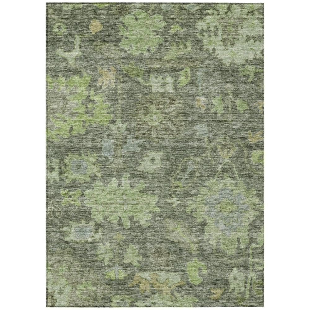 HomeRoots 5' Elegant Floral Washable Area Rug in Fern and Olive Green for Indoor-Outdoor Living Spaces 10' X 14' 604125