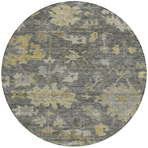 Homeroots 3' Stylish Floral Washable Area Rug For Indoor And Outdoor Use - Durable, Stain-resistant Design 8' Round Polyester 604128