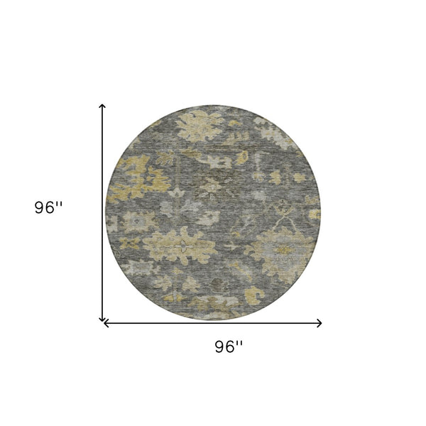 Homeroots 3' Stylish Floral Washable Area Rug For Indoor And Outdoor Use - Durable, Stain-resistant Design 8' Round Polyester 604128