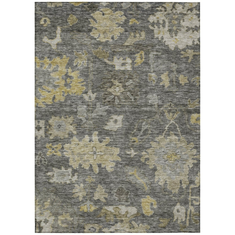 HomeRoots 9' X 12' Gray Charcoal Floral Washable Rug - Durable Indoor/Outdoor Design for High-Traffic Spaces 604130