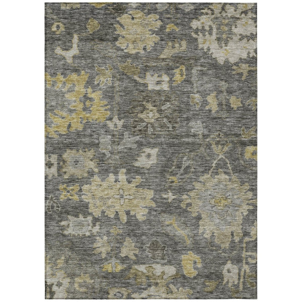 HomeRoots 5' Gray and Charcoal Floral Area Rug - Versatile, Washable Indoor/Outdoor Design for Elegant Spaces 10' X 14' 604131