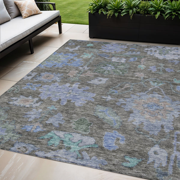 Homeroots 3' Stylish Floral Washable Area Rug For Indoor And Outdoor Use - Durable, Stain-resistant Design 5' X 8' Polyester 604133