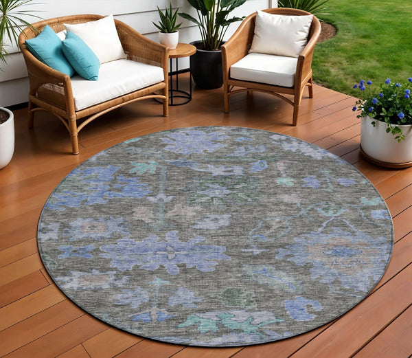 Homeroots 3' Stylish Floral Washable Area Rug For Indoor And Outdoor Use - Durable, Stain-resistant Design 8' Round Polyester 604134