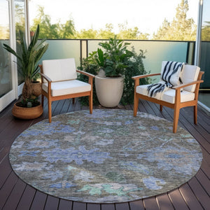 Homeroots 3' Stylish Floral Washable Area Rug For Indoor And Outdoor Use - Durable, Stain-resistant Design 8' Round Polyester 604134