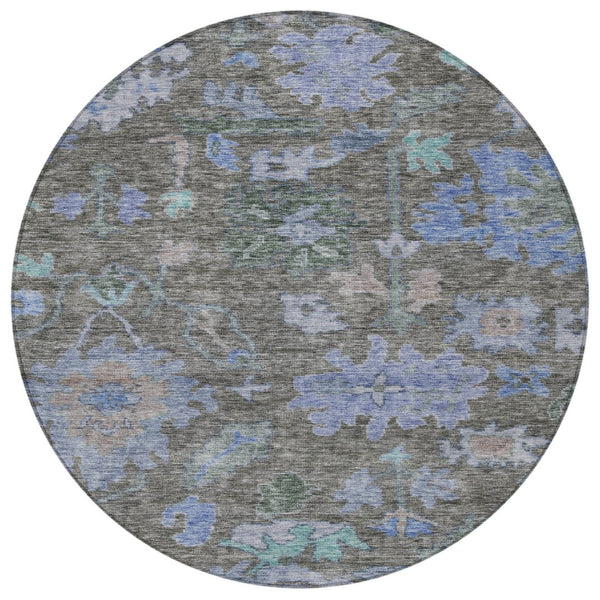 Homeroots 3' Stylish Floral Washable Area Rug For Indoor And Outdoor Use - Durable, Stain-resistant Design 8' Round Polyester 604134
