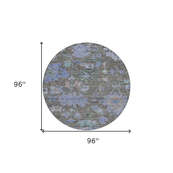 Homeroots 3' Stylish Floral Washable Area Rug For Indoor And Outdoor Use - Durable, Stain-resistant Design 8' Round Polyester 604134