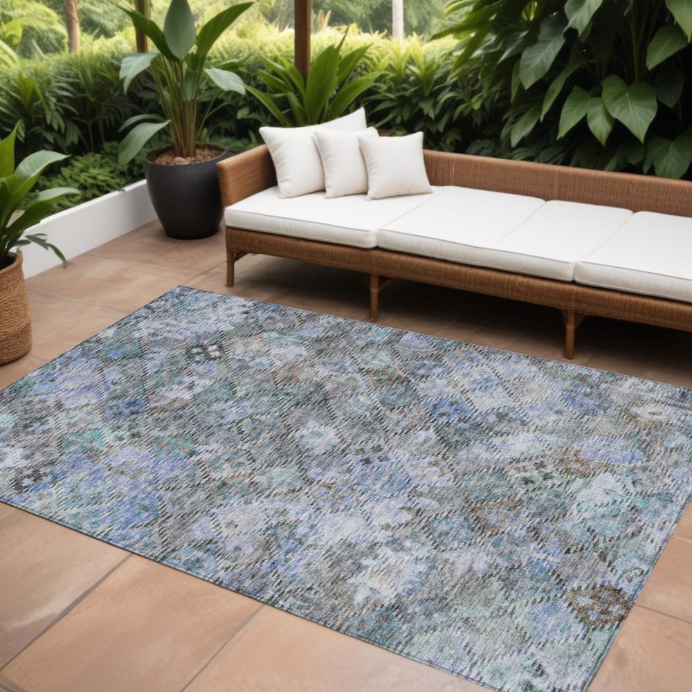 Homeroots 3' Blue Gray And Brown Floral Washable Area Rug For Indoor Outdoor Spaces - Durable, Stylish Decor 10' X 14' Polyester 604143