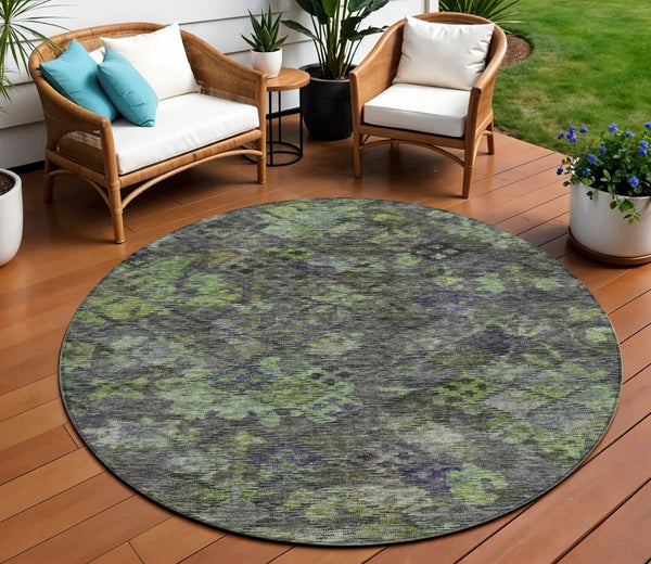 HomeRoots 5' Durable Floral Area Rug for Indoor & Outdoor Use - Easy Maintenance, Stain Resistant Design 8' Round 604146