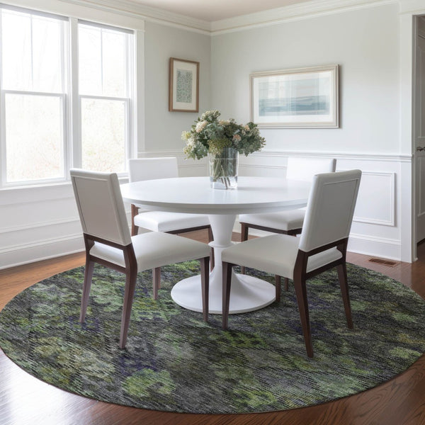 HomeRoots 5' Durable Floral Area Rug for Indoor & Outdoor Use - Easy Maintenance, Stain Resistant Design 8' Round 604146