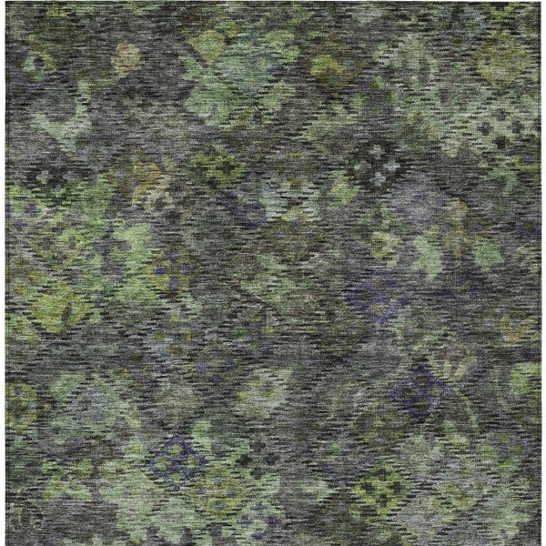 HomeRoots 9' X 12' Washable Indoor/Outdoor Area Rug - Stylish Green Charcoal Floral Design for High Traffic Use 604148