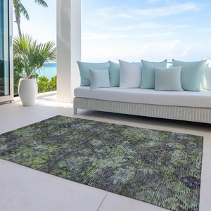 HomeRoots 9' X 12' Washable Indoor/Outdoor Area Rug - Stylish Green Charcoal Floral Design for High Traffic Use 604148