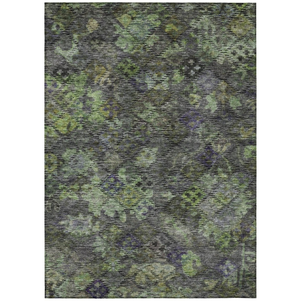 HomeRoots 9' X 12' Washable Indoor/Outdoor Area Rug - Stylish Green Charcoal Floral Design for High Traffic Use 604148