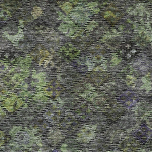HomeRoots 9' X 12' Washable Indoor/Outdoor Area Rug - Stylish Green Charcoal Floral Design for High Traffic Use 604148