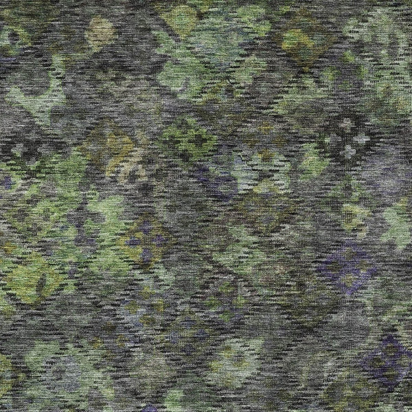 HomeRoots 9' X 12' Washable Indoor/Outdoor Area Rug - Stylish Green Charcoal Floral Design for High Traffic Use 604148