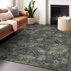 HomeRoots 9' X 12' Washable Indoor/Outdoor Area Rug - Stylish Green Charcoal Floral Design for High Traffic Use 604148