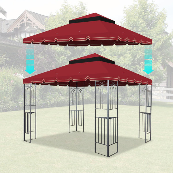 English Elm 10X10 Ft Outdoor Patio Gazebo Replacement Canopy - Double-Tiered Red Cover For Shade & Comfort W419P198361