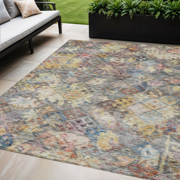 HomeRoots 5' Elegant Floral Area Rug in Gold, Blue & Brown – Durable, Washable Design for Indoor & Outdoor Use 5' X 8' 604151
