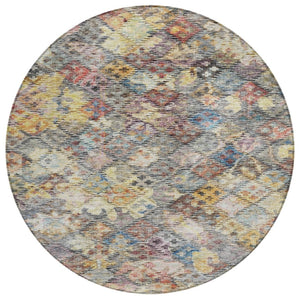 HomeRoots 5' Elegant Floral Area Rug in Gold, Blue & Brown – Durable, Washable Design for Indoor & Outdoor Use 8' Round 604152
