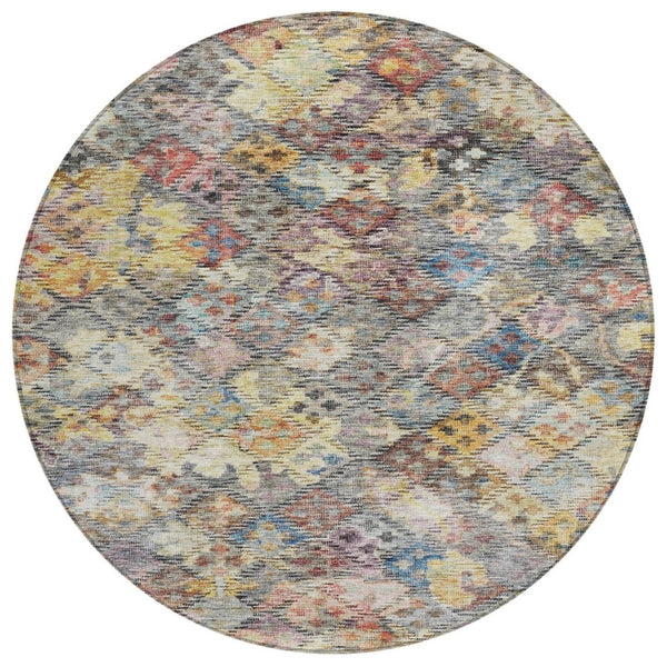 HomeRoots 5' Elegant Floral Area Rug in Gold, Blue & Brown – Durable, Washable Design for Indoor & Outdoor Use 8' Round 604152