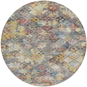HomeRoots 5' Elegant Floral Area Rug in Gold, Blue & Brown – Durable, Washable Design for Indoor & Outdoor Use 8' Round 604152