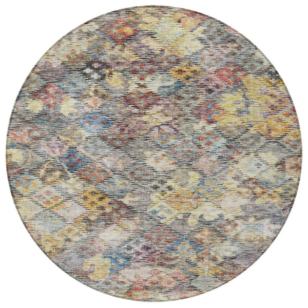 HomeRoots 5' Elegant Floral Area Rug in Gold, Blue & Brown – Durable, Washable Design for Indoor & Outdoor Use 8' Round 604152