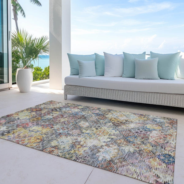 HomeRoots 5' Elegant Floral Area Rug in Gold, Blue & Brown – Durable, Washable Design for Indoor & Outdoor Use 10' X 14' 604155