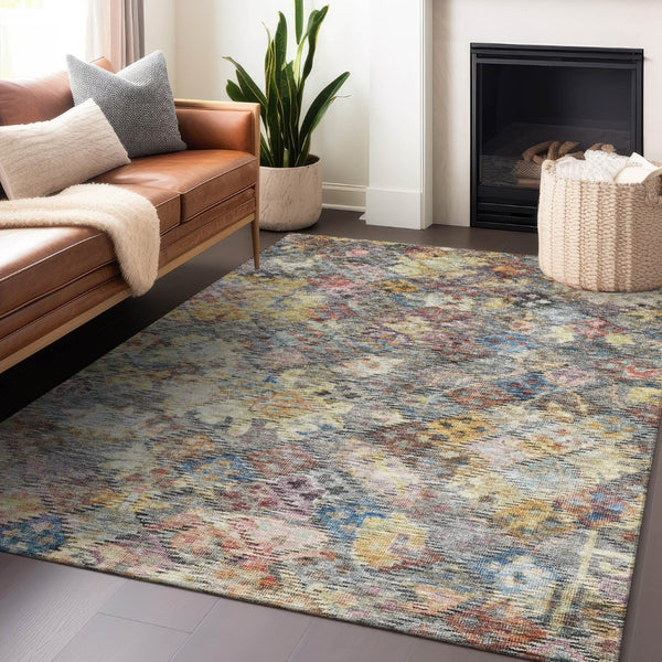 HomeRoots 5' Elegant Floral Area Rug in Gold, Blue & Brown – Durable, Washable Design for Indoor & Outdoor Use 10' X 14' 604155