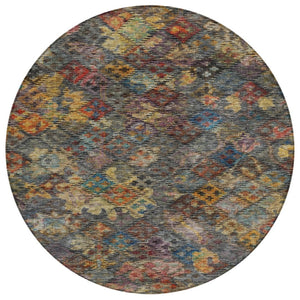 HomeRoots 5' Timeless Floral Area Rug in Gray-Green and Terra Cotta - Durable, Washable for Indoor/Outdoor Use 8' Round 604158