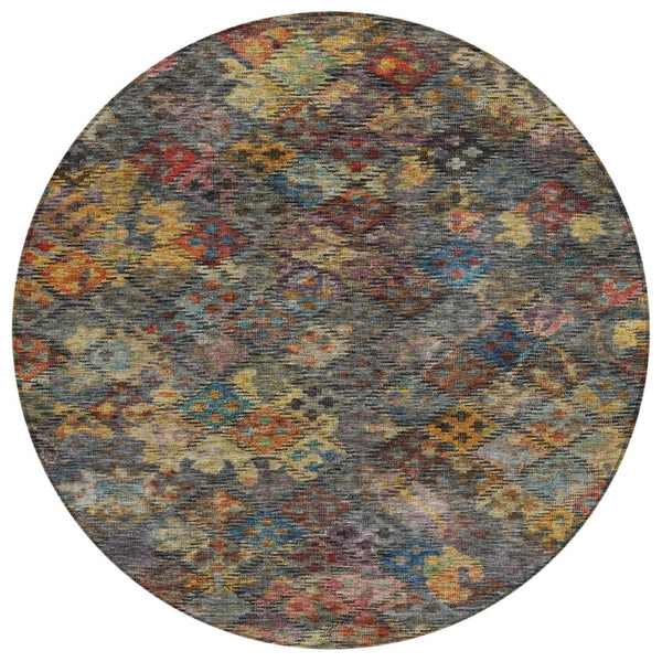 HomeRoots 5' Timeless Floral Area Rug in Gray-Green and Terra Cotta - Durable, Washable for Indoor/Outdoor Use 8' Round 604158