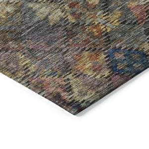 HomeRoots 5' Timeless Floral Area Rug in Gray-Green and Terra Cotta - Durable, Washable for Indoor/Outdoor Use 8' Round 604158