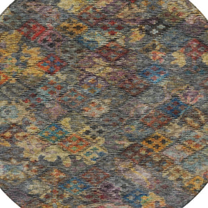 HomeRoots 5' Timeless Floral Area Rug in Gray-Green and Terra Cotta - Durable, Washable for Indoor/Outdoor Use 8' Round 604158