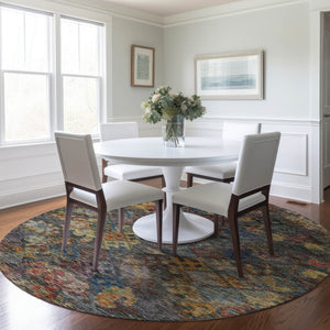 HomeRoots 5' Timeless Floral Area Rug in Gray-Green and Terra Cotta - Durable, Washable for Indoor/Outdoor Use 8' Round 604158