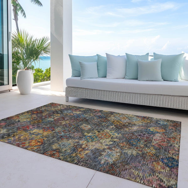 HomeRoots 5' Timeless Floral Area Rug in Gray-Green and Terra Cotta - Durable, Washable for Indoor/Outdoor Use 8' X 10' 604159