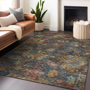 HomeRoots 5' Timeless Floral Area Rug in Gray-Green and Terra Cotta - Durable, Washable for Indoor/Outdoor Use 8' X 10' 604159