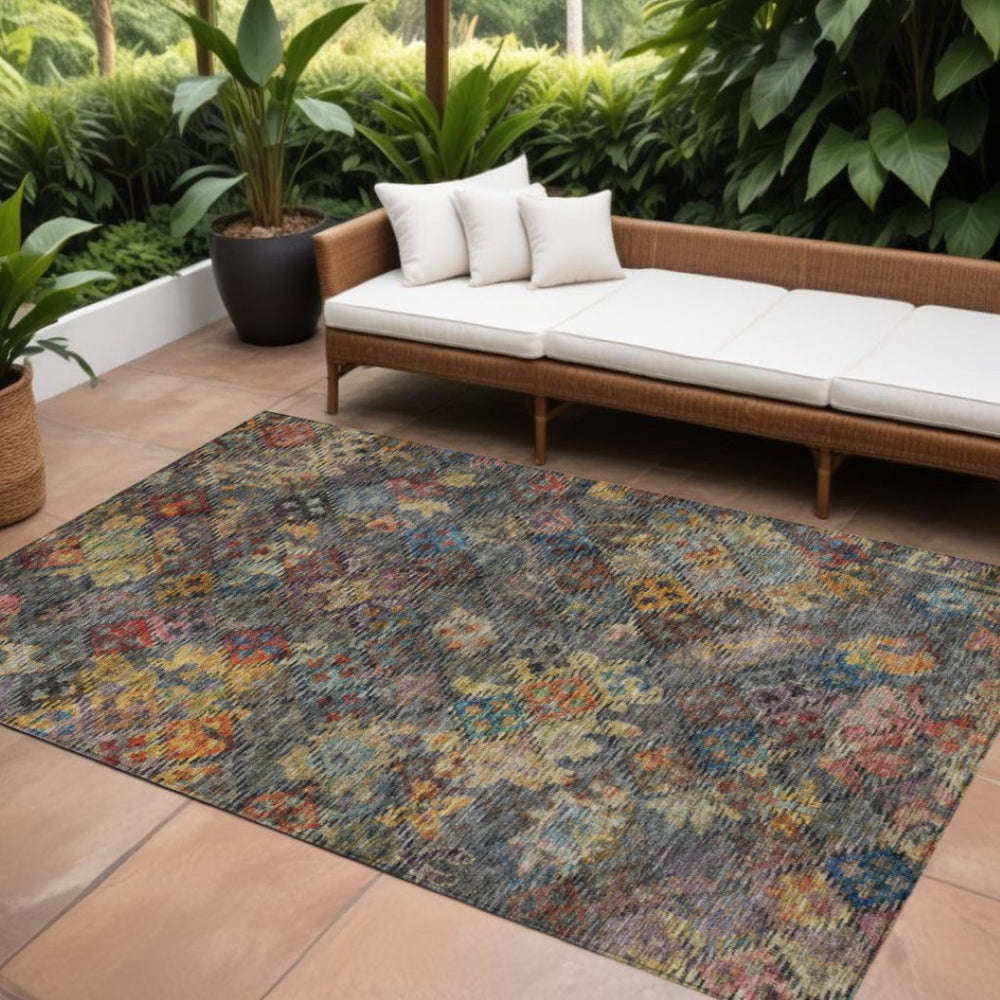 HomeRoots 5' Timeless Floral Area Rug in Gray-Green and Terra Cotta - Durable, Washable for Indoor/Outdoor Use 10' X 14' 604161