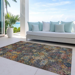 HomeRoots 5' Timeless Floral Area Rug in Gray-Green and Terra Cotta - Durable, Washable for Indoor/Outdoor Use 10' X 14' 604161