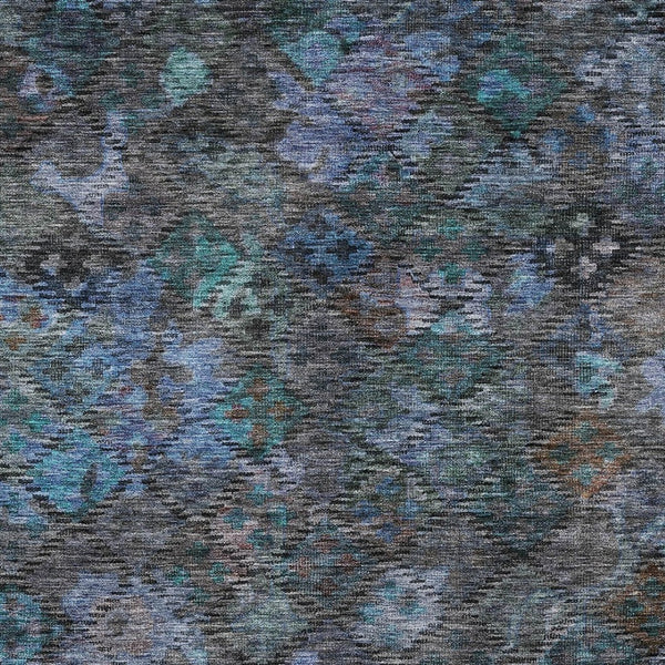 HomeRoots 5' Vibrant Teal Blue and Charcoal Floral Washable Area Rug – Perfect for Indoor and Outdoor Spaces! 5' X 8' 604163
