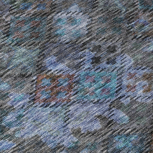 HomeRoots 5' Vibrant Teal Blue and Charcoal Floral Washable Area Rug – Perfect for Indoor and Outdoor Spaces! 5' X 8' 604163