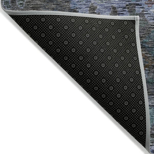 HomeRoots 5' Vibrant Teal Blue and Charcoal Floral Washable Area Rug – Perfect for Indoor and Outdoor Spaces! 8' Round 604164