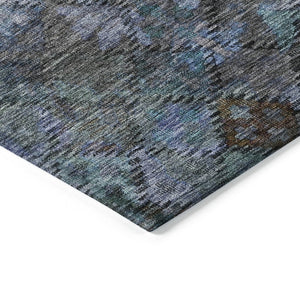 HomeRoots 5' Vibrant Teal Blue and Charcoal Floral Washable Area Rug – Perfect for Indoor and Outdoor Spaces! 8' Round 604164