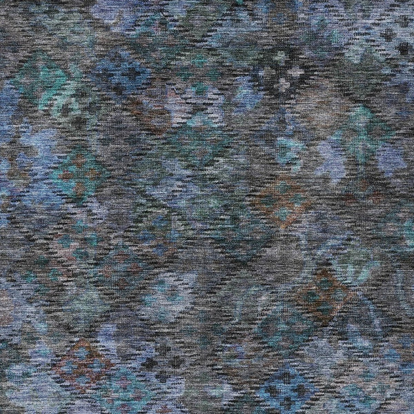 HomeRoots 5' Vibrant Teal Blue and Charcoal Floral Washable Area Rug – Perfect for Indoor and Outdoor Spaces! 8' X 10' 604165